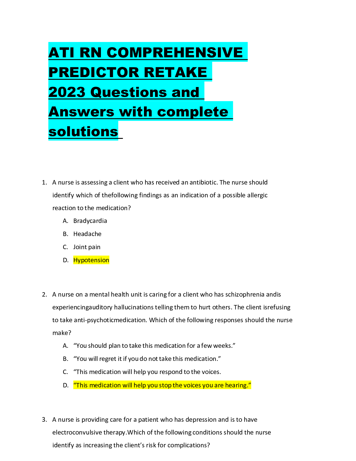 Preview of ATI RN COMPREHENSIVE PREDICTOR RETAKE 2019_100% Correct | ATI RN COMPREHENSIVE PREDICTOR R